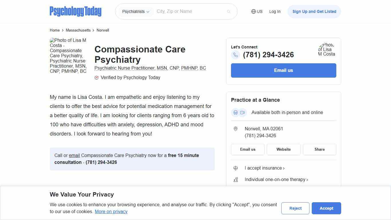 Compassionate Care Psychiatry, Psychiatric Nurse Practitioner, Norwell, MA, 02061 Psychology Today