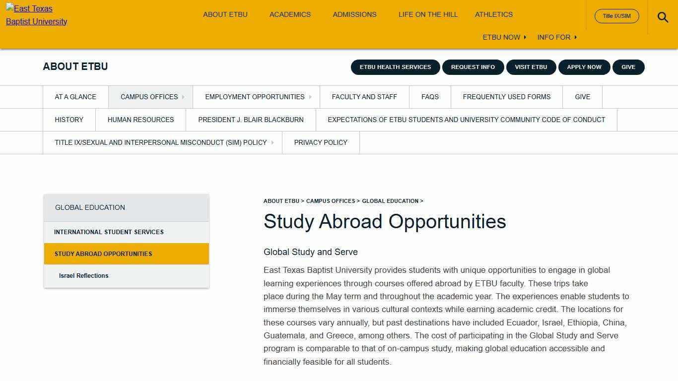 Study Abroad Opportunities East Texas Baptist University
